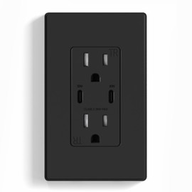 ELEGRP USB Outlet Receptacle, 30W Fast Charge & Power Delivery USB C Wall Outlet, 15 Amp Wall Outlet with USB C Ports, Tamper Resistant, UL Listed, Wall Plate Included, 1 Pack, Matte Black