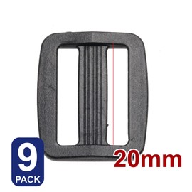 9X 20mm Tri-Glide Buckles Slider Adjustable Buckle Slides Tri Glide Triglide Clip Belt Cord Strap Webbing Adjuster Plastic Curve Side Release Backpack Luggage Bag Repairing Black