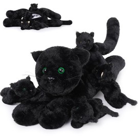 MorisMos Giant Cat Black Plush Toy XXL, 52 cm Long Plush Cat Cuddly Toy XXL with 4 Babies in the Belly, Kitten Birthday Christmas Gift Children, Cat Black Soft Toy