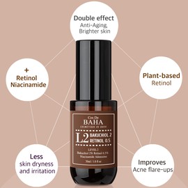 Retinol 0.5%, Bakuchiol 2% Serum with Retinol for Face, Anti-Aging, Hyperpigmentation and Acne Flare-Ups, 1 Fl Oz (30ml)