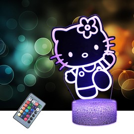 Cartoon Kitty 3D Table Lamp Night Light with Lighted Base,16 Colors Change,Remote Control