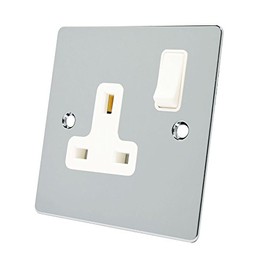 Alliance Electrical FPC1GSOCWH Polished Chrome Flat 1 Gang White Insert Plastic Rocker Switch-13 Amp Single Plug Socket, 240 V
