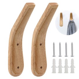 SOONHUA Pack of 2 Wall Hooks Wooden Wall Coat Hooks Wood Vintage Natural Beech Wood Hook Hat Coat Towel Organiser Hanger for the Entrance Kitchen Wardrobe Living Room