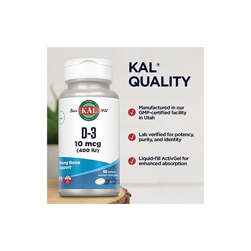 KAL D-3 400 IU Softgels, 100 Count by Kal