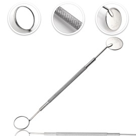 Stainless Steel Dental Mirror #5 with Handle 6.5", Dentist Tool for Teeth Cleaning Inspection - Double Sided with Removable Mirrors (10, Double-Sided)
