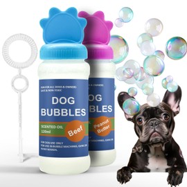 2x Toys for Dog Bubbles PEANUT BUTTER and BEEF Blowing Bubbles for Dogs Safe SCENTED OIL Interactive Dog Toys for Boredom Puppy Toys Large Dogs Outdoor Assorted (240ml (Pack of 2), Both (Assorted))