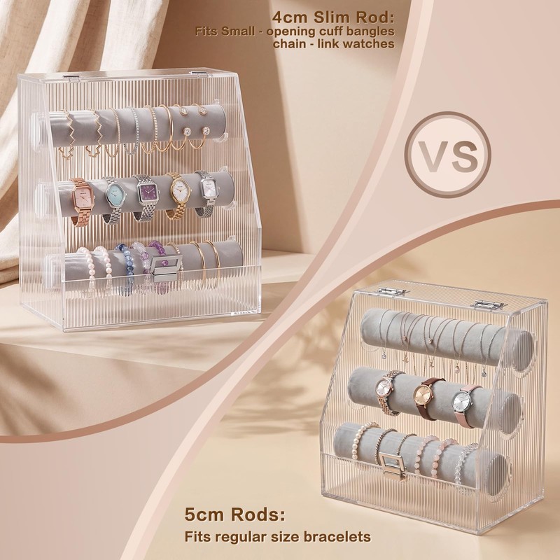 Acrylic Bracelet Holder, 3 Tier Velvet Rod Organizers and Storage