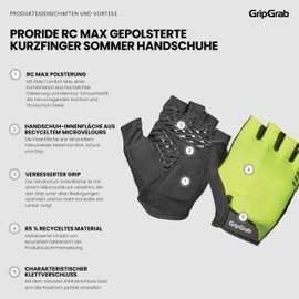 GripGrab ProRide RC Max Padded Short Finger Cycling Gloves Summer Half Finger Cycling Gloves Fingerless Cycling