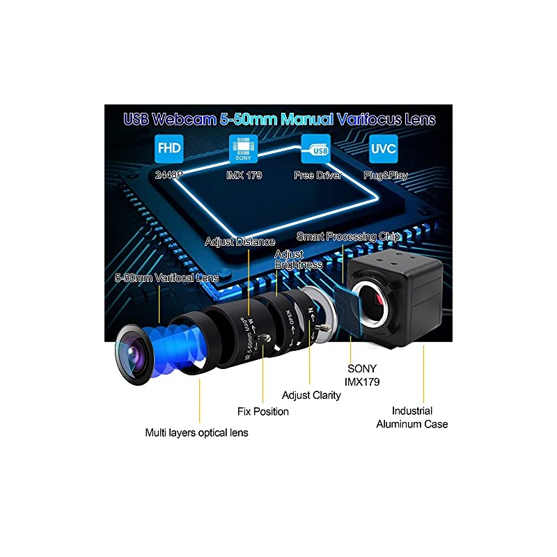 Cámara USB de 8 MP, zoom manual, cámara web 4K,