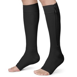 KEKING® Calcetines de compresión con cremallera para hombres y mujeres, puntera abierta, 20-30 mmHg, soporte firme hasta la rodilla, medias de compres