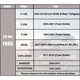 Replacement for Ford Emblem,9 inch Ford Front Grille Tailgate Emblem Fit for 04-14 F150, 11-14 Edge, 11-16 Explorer, 06-11 Ranger, 07-14 Expedition (9 Inch, Black)