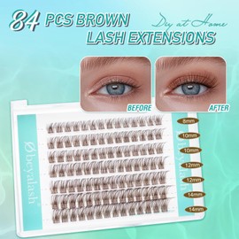 Obeyalash SNR013 Brown Eyelashes, Brown Eyelash Clusters, Individual Eyelash Extensions, DIY D Curl Eyelash Extension Mix 8 mm, 10 mm, 12 mm, 14 mm, Natural Brown, Individual Eyelashes at Home