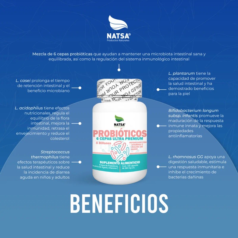 Probioticos 100 Cpsulas, 5 Billones por toma, Cepas Premium, Reforzado