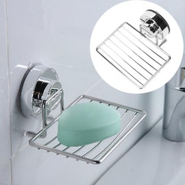 VINGVO Jabonera Impermeable Con Ventosa, Bandeja de Jabón de Acero Inoxidable, Porta Jabón de Pared para Ducha, Baño, Encimera de Cocina, Regadera, Sin Taladrar (Plata)