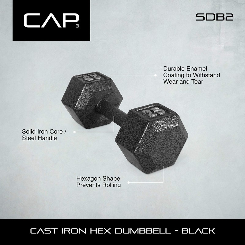 CAP Barbell Cast Iron Hex Dumbbell, Black, Single, 65 lb