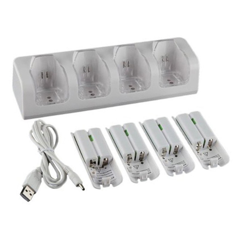4Pcs 2800mAh Rechargeable Cells and Wii Cell Charge Dock Stand