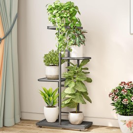 LINZINAR Plant Stand Indoor Outdoor Metal 4 Tier 5 Potted Multiple Flower Pot Holder ShelfPlanter Display Shelving Unit for Patio Garden Corner Balcony Living Room