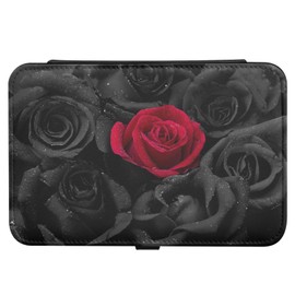 senya Valentines Leather Jewelry Box, Red Black Rose Necklace Ring Earrings Storage Organizer for Women Travel Jewelry Organizer