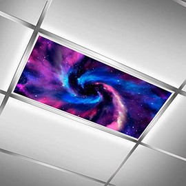 Fluorescent Light Covers for Classroom Office - Eliminate Harsh Glare Causing Eyestrain and Headaches. Office and Classroom Ceiling Light Decoration Watercolor Galaxy
