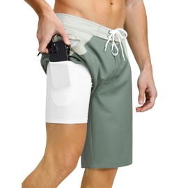 Nonwe Mens Bathing Suit Quick Dry 9" Soft Tropical Board Shorts with Boxer Brief Liner Green 38