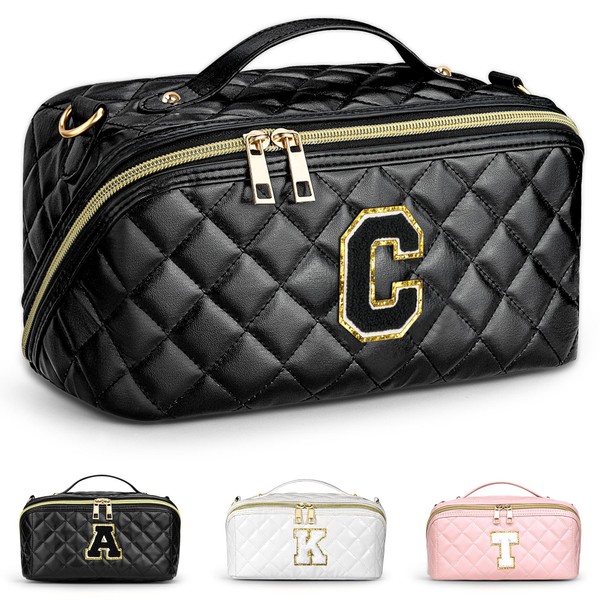 TOPEAST - Bolsa de maquillaje para mujer, con inicial, personalizable,