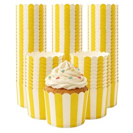 Betoom 100 PCS Yellow and White Striped Cupcake Liners, 6oz Lemon Striped Cupcake Liners for Baby Shower, Summer Lemon Party, Birthday Party