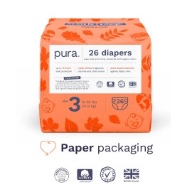 Pura Size 3 Eco-Friendly Diapers (9-20 lbs) Totally Chlorine Free (TCF) Hypoa...