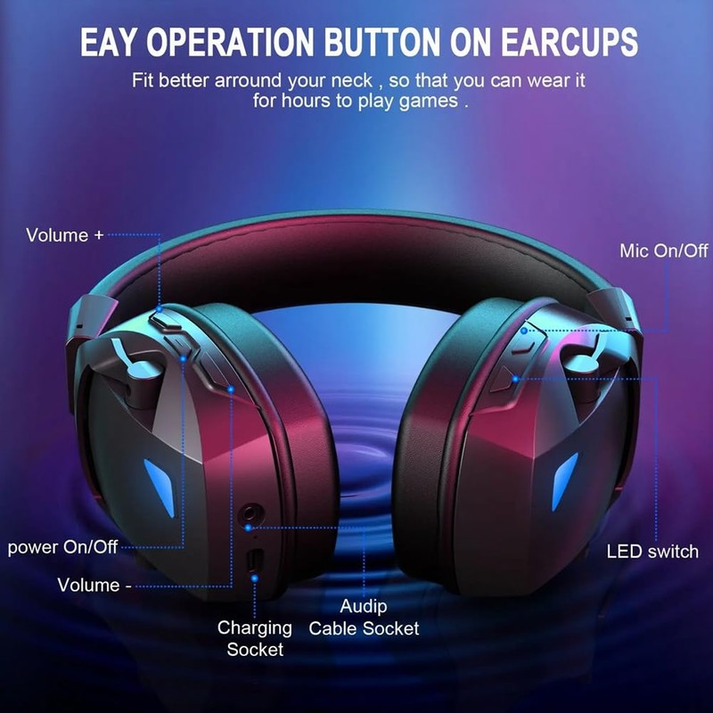 xelea Wireless Gaming Headset with Mic 2.4G Bluetooth Headphone USB