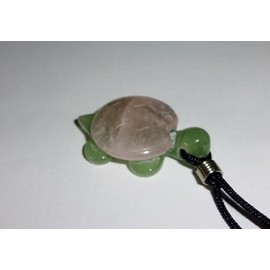 Sublime Gifts 1pc Turtle with Rose Quartz shell on Aventurine body Natural Carved Crystal Healing Gemstone Pendant & Necklace