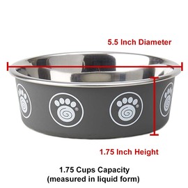 PetRageous 17078 Capri Stainless-Steel Non-Slip Dishwasher Safe Dog Bowl 1.75-Cup 5.5-Inch Diameter 1.75-Inch Tall for Small and Medium Dogs and Cats, Gray
