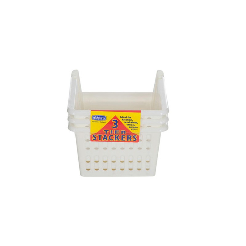 Whitefurze Stacking Basket Set of 3, Cream, 18 cm