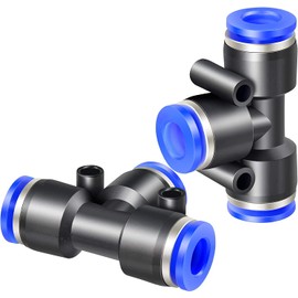 TAILONZ PNEUMATIC Blue Tee 3-Way - 8MM Tube OD Push-to-Connect Tube Quick Fitting Push Lock PE-8 (Pack of 2)