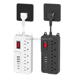 US Plug Socket,Surge Protected Power Strip,5 Outlets,3 USB-A and 3 USB-C Ports,Short Cord,Master Switch,Overload ProtectionColor: Black-Short Cord 10 cm, Plug Standard: US