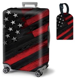 BVDIKMI Wood Grain Flag Suitcase Cover Elastic Protective Dustproof Washable Travel Luggage Covers for Suitcase With Cute Baggage Tag (L, Fit 25-28 Inch Luggage)