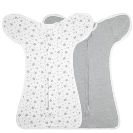 2 Pack Transition Swaddle with 2 Way Zipper, 2 in 1 Arms in/Out Transitional Arms Up Swaddle, 100% Cotton Newborn Swaddle Zipper Swaddles Baby Swaddling Sack Sleeping Sack 3-6 Months