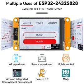 2.8" inch ESP32 Display ESP32-2432S028R ILI9341 Resistive Touch Screen, ESP-WROOM-32 240x320 TFT LCD Module WiFi Bluetooth Dual Core Development Board for Arduino IDE