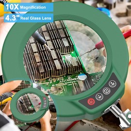 10X Magnifying Glass with Light and Clamp, Real Glass Stand Lighted Magnifier, 5 Color Modes Stepless Dimmable LED Desk Lamp Hands Free for Crafts Hobby Reading Painting Sewing Close Work - Green