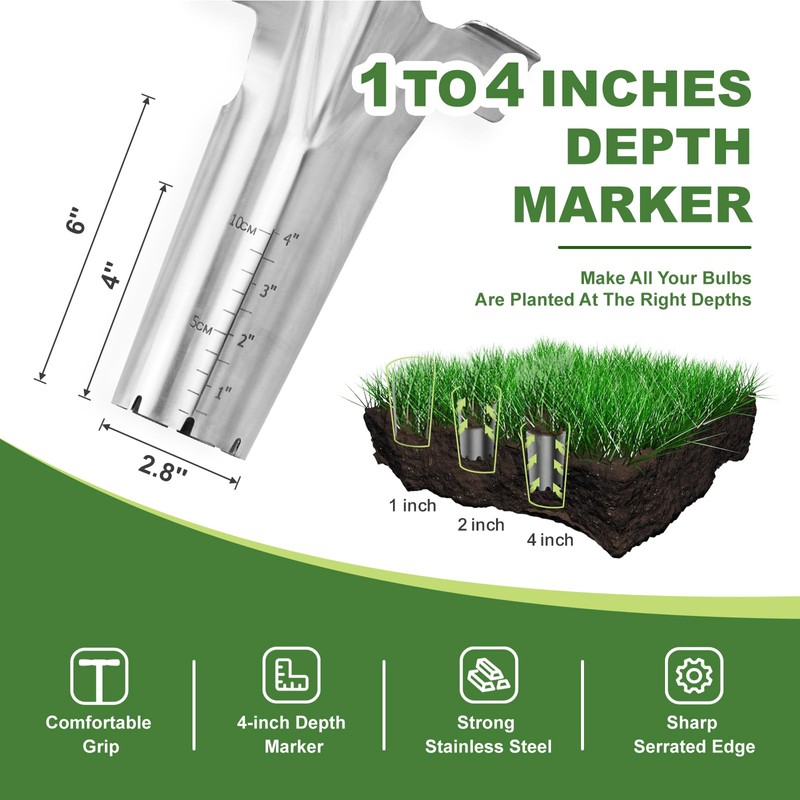 Long Handled Bulb Planter Tool, 37'' Bend-Proof Stainless Steel Bulb