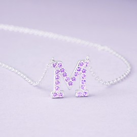Dixbix Women Initial Letter M Necklaces,Initial M Birthstone Necklace Jewelry Gifts for Women (M June-Light Purple)