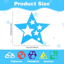 16 Pieces Stencils for Kids Geometric Shaped Stencil Colorful Art Painting Template Simple Drawing Chalk Stencils for Toddlers Preschooler Learning Tool DIY Craft(5.9 x 5.9 Inches)