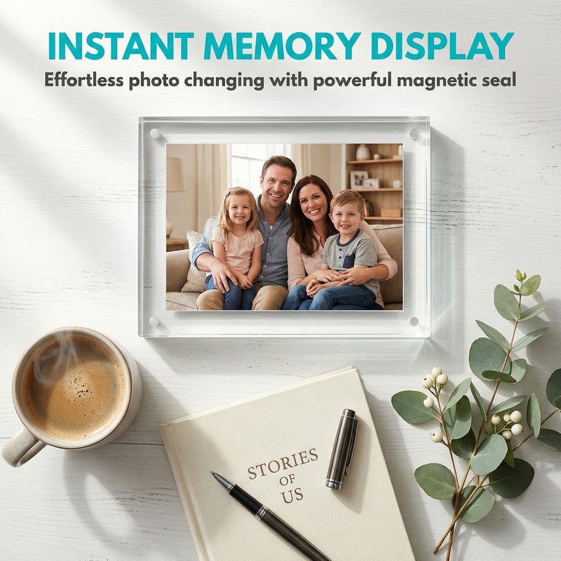 3x4 Acrylic Picture Frame - Magnetic Double-Sided Clear Frame, Freestanding
