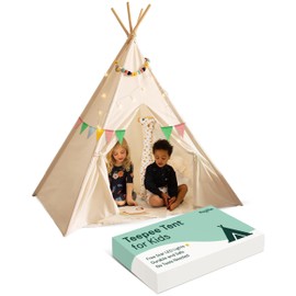 PlayVibe Kids Teepee Canopy - Baby & Toddler Play Shelter with LED Star Lights, Cozy Reading Nook, Party Canvas for Indoor Outdoor Fun - Tent for Kids - Play Tent