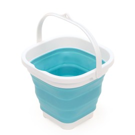 SAMMART 2.6L Super Mini Sqare Collapsible Plastic Bucket - Foldable Square Tub - Portable Fishing Water Pail - Space Saving Outdoor Waterpot (Bright Blue)