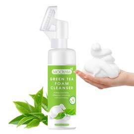 Green Tea Face Wash with Brush for Women and Men, Organic Green Tea Foaming Facial Cleanser with Nature Aloe Vera Extracts, Gentle Fresh Face Cleanser for Deep Cleansing, Makeup Remove and Oil Control