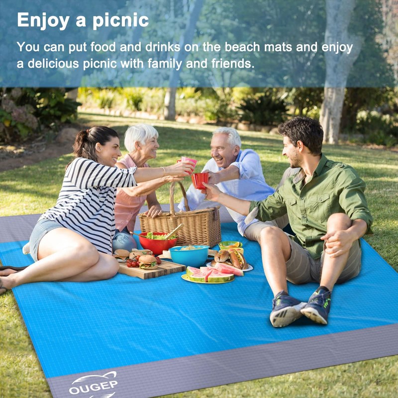 OUGEP Beach Blanket Sandproof, Large Picnic Blanket Waterproof for 6-10