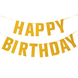 Gold Happy Birthday Banner Pre Assembled Glitter Happy Birthday Sign for Birthday Party Decorations