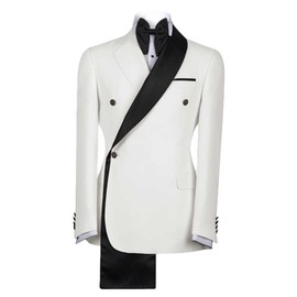 Men's Tux Jacket One-Button Shawl Lapel Blazer with White Trim, Formal Wear for Weddings and Dinners