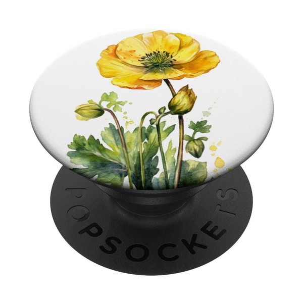 yellow buttercup flower watercolor PopSockets Swappable PopGrip