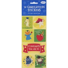 DESIGNERGREETINGS Designer Greetings Dog, Star, Cat, Apple, Banner, Owl and Monkey: Animals in Grad Caps Package of 14 Graduation Stickers
