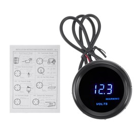 VekAuto 2" 52mm DC 12V Voltage Gauge Blue Light LED Digital Voltmeter Gauge 8-18V 1 Pc Cable Universal Car Voltage Meter Black Black Blue